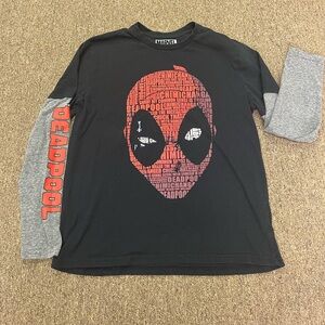 Marvel DeadPool Black Red Big Text Logo Long Slv Shirt Men Large